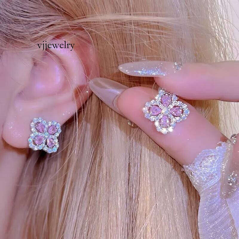 Designer Earrings new arrival designer diamond set fourleaf clover stud earrings for women sweet and adorable high quality jewelry