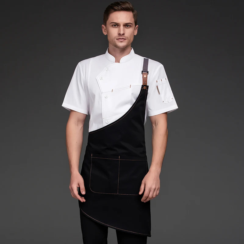 Chef Shirts Kitchen Uniforms Working Clothes For Men Bakery Bar Jacket Apron Waterproof Restaurant Women Waitress Black 250612