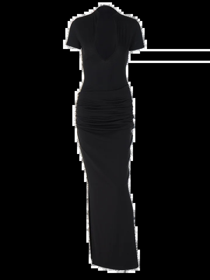 Dulzura Womens Ruched Deep V-Neck Maxi Dress - Body-Shaping Summer Autumn Clubwear C260312