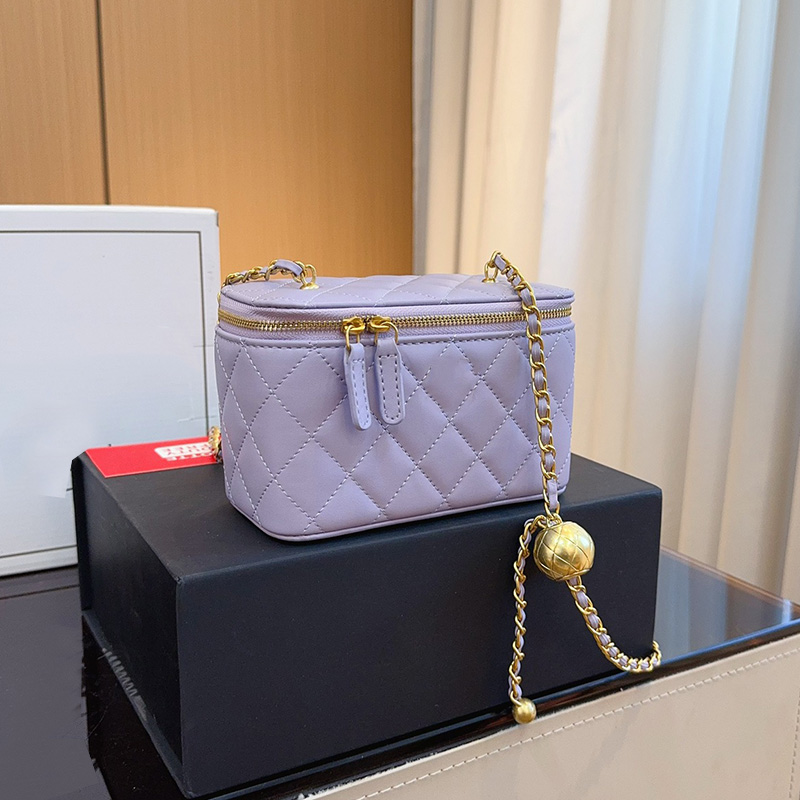 5 Colors Women Designer Golden Crush Ball Classic Mini Vanity Box Bag With Mirror Lambskin Gold Metal Hardware Matelasse Chain Crossbody Shoulder Cosmetic Case 16CM