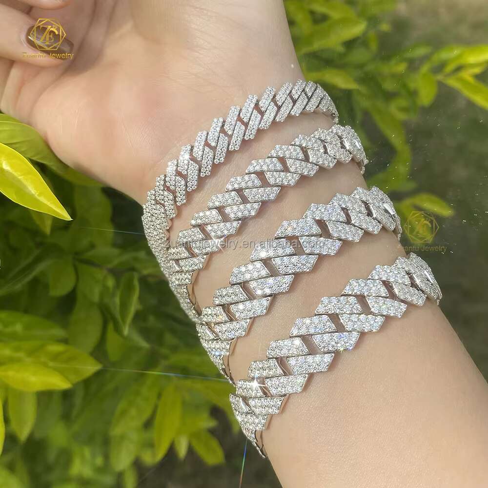 RTS 925 Sterling Silver Moissanite Diamond Necklace with 8mm-12mm GRA Ice Out Cubans 10mm Link Chain and Rapper Bracelet