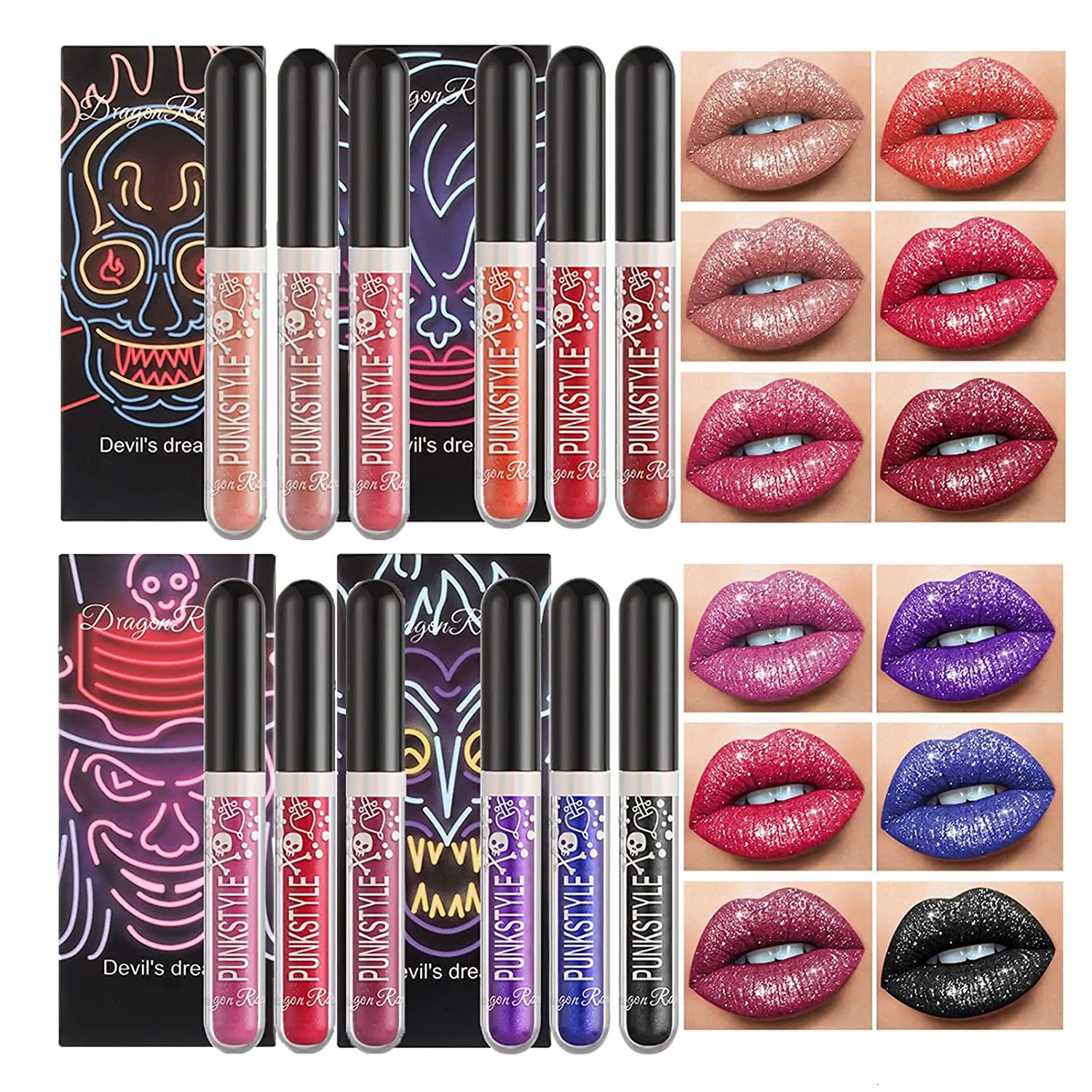 3pcs Glitter Lipstick Set Waterproof Sexy Blue Purple Black Lip Gloss Shiny Lip Tint Halloween Lip Makeup Tool Korean Cosmetics 250614
