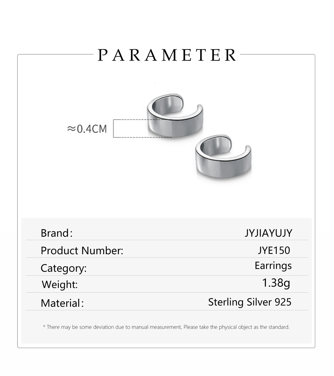 JYJIAYUJY 100% Whole Original Sterling Silver S925 Ear Clip-Ons Earrings C Shape Simple Line Three Color Fashion Jewelry JYE150 250610