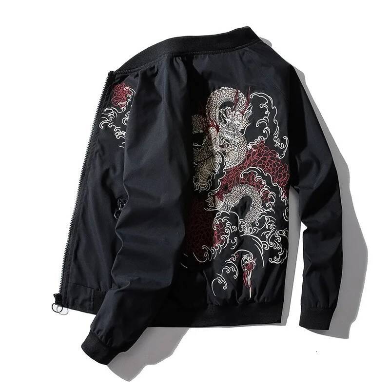 2025 Bomber Men Chinese Dragon Embroidery Pilot Retro Punk Hip Hop Jacket Autumn Youth Streetwear High Street Hipster