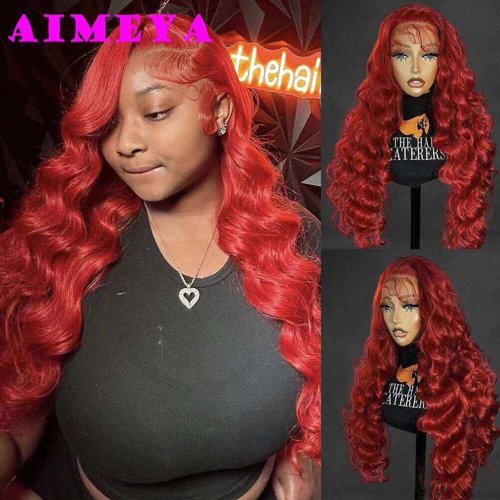 Hot Red Deep Wave Front with Baby Hair 13x4 Glueless Light Grey Synthetic Lace for Women Daily Use Cosplay Wig