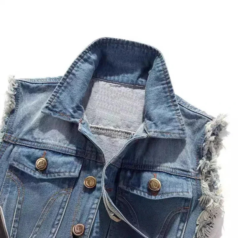 Blue Denim Vests Men Casual Slim Button Sleeveless Denim Jackets Turn-down Collar Jean Vest for Men Spring Summer Outwear 250614