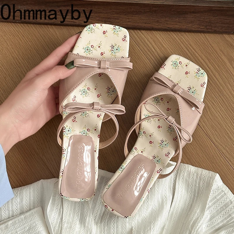 Summer Wedges Heel Women Slippers Fashion Open Toe Butterfly-knot Ladies Dress Slides Lazy Shoes 250614