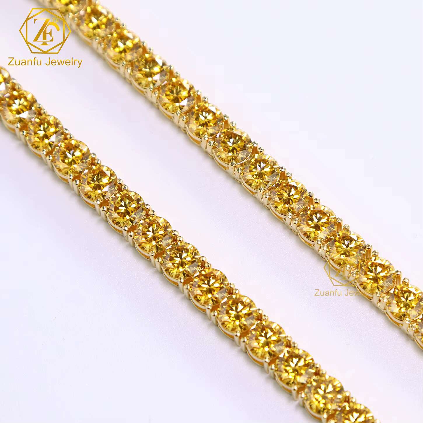 Custom Colored 18K Gold Plated 925 Sterling Silver Tennis Necklace Yellow Green Moissanite Diamond Chain Link Chain for Gift