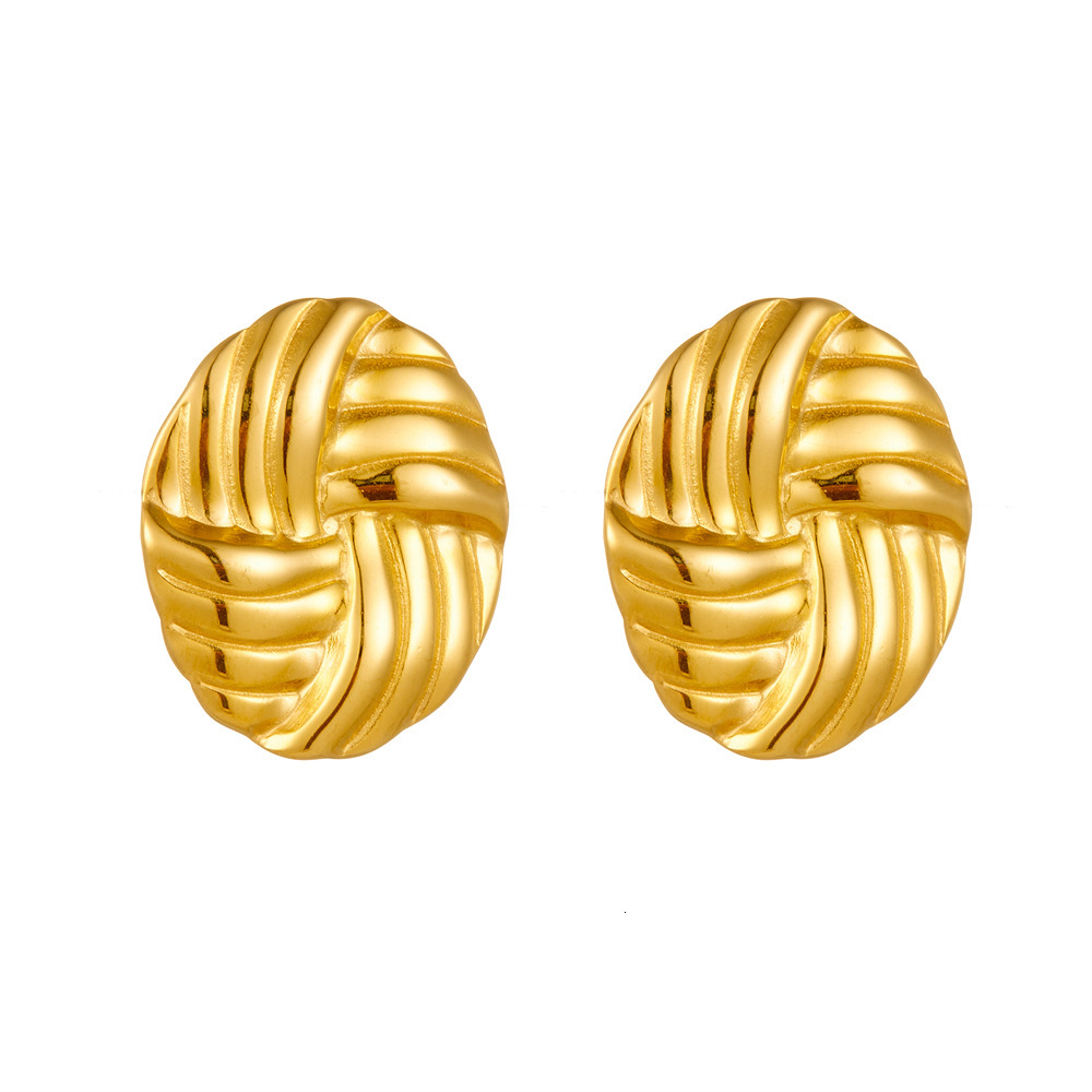 Minimalist Fashion Personality Woven Texture Round Geometric Gold-Plated Stainless Steel Elegant Women's Stud Earrings