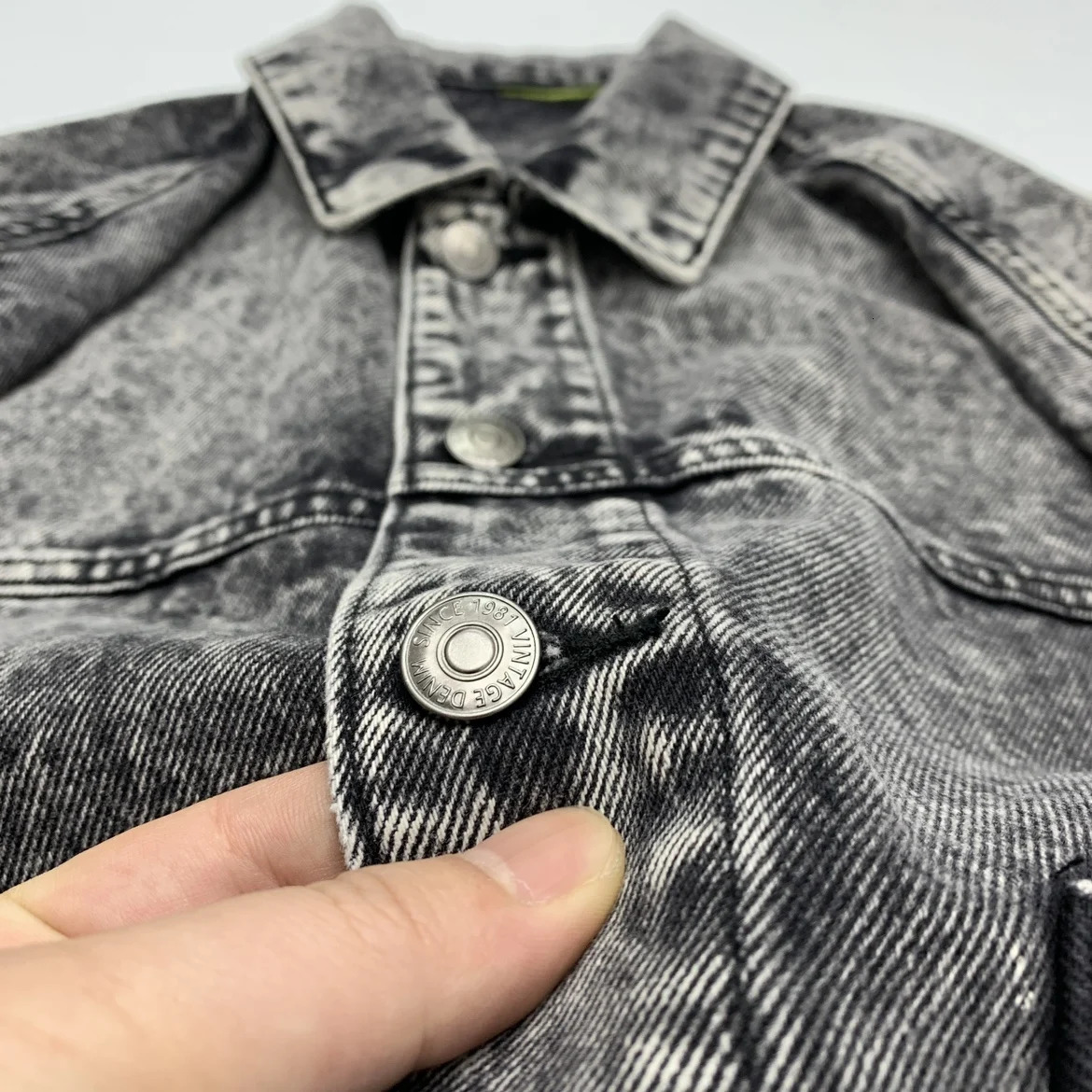 Mens Washed Denim Jacket Japanese Style Oversized Drop Shoulder Streetwear Biker in Smoke Gray Vintage Loose Fit 250614