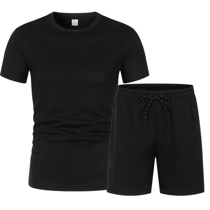 Men's Summer Sportswear Solid Color Crew Neck Short Sleeve T-Shirt and Shorts Set Breathable