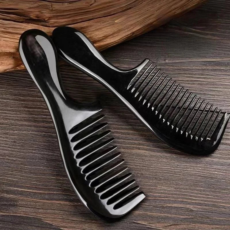 Natural Black Buffalo Ox Horn Comb Handmade Anti-Static Tooth Portable Massage Hair Combs 250612