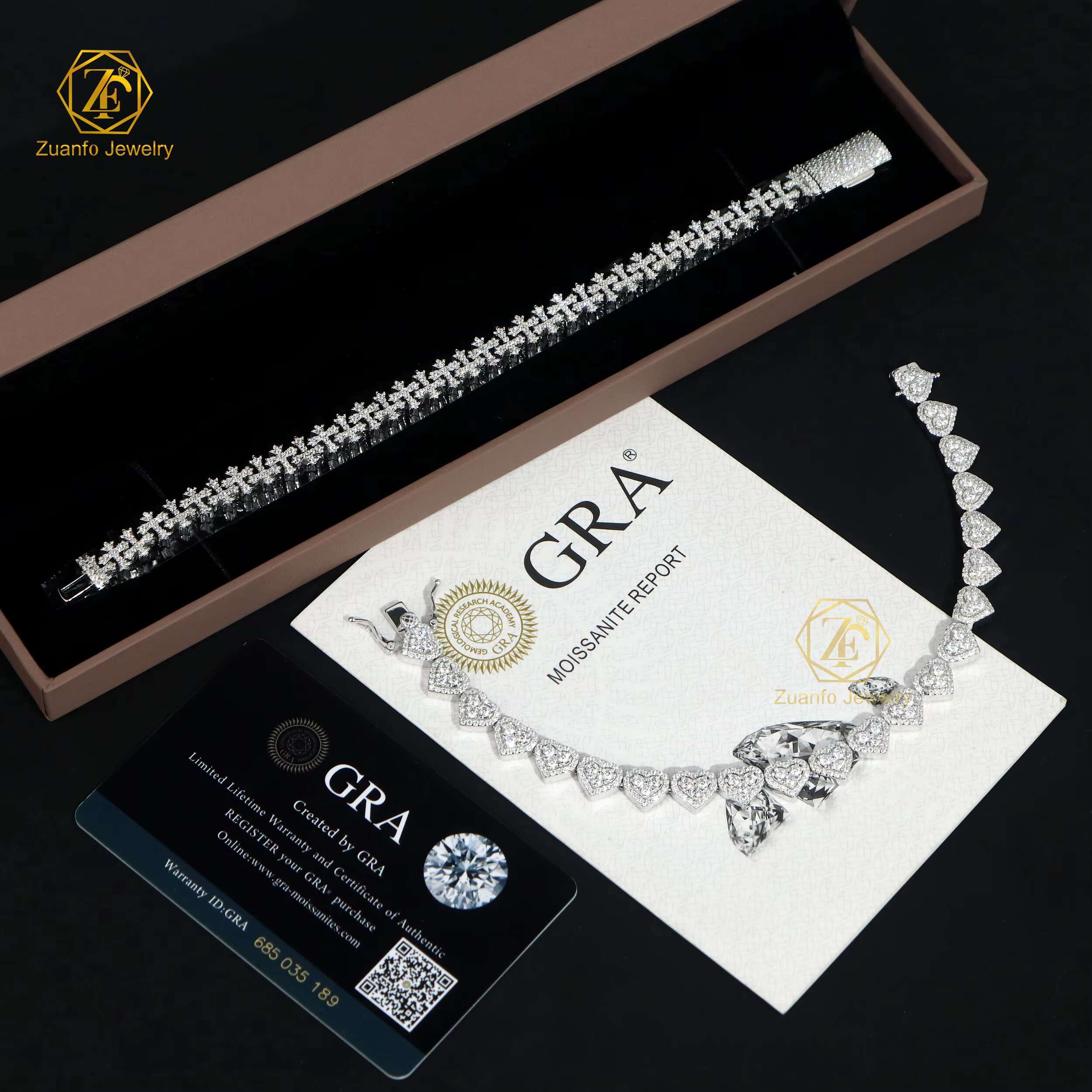 Cross Heart Shape 925 Solid Silver Iced Out GRA VVS Moissanite Bracelet for Women/mens Jewelry