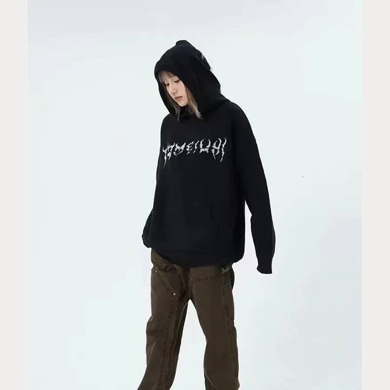 Snail Embroidery Niche Design American Streetwear Hooded Sweater For Men Women Loose Fit Style Knitted Top Spring Autumn