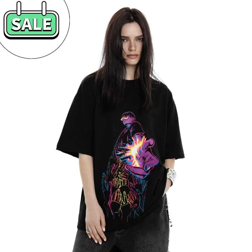 Oversize Men Clothing Cartoon Graphic Print Harajuku Short Slee Tshirt Cotton Y2k Suitable for Both Men and Women