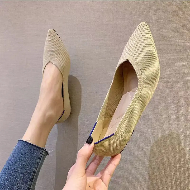 Spring and autumn flat shoes fashion leisure Womens flat shoes pointed knitting elastic comfortable boutique shoes 250613