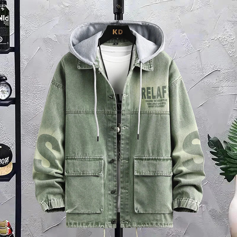 Spring Autumn Hooded Denim Jacket Mens Casual Vintage Hat Detachable Jeans Hip Hop Streetwear Coat Cowboy Top Clothing 250614
