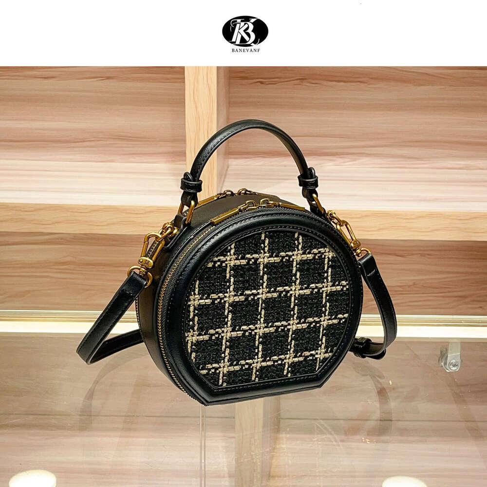 Leather Handbag Genuine Women's 2025 New Quilted Wool Fashion Versatile Shoulder Crossbody Small Round Bag