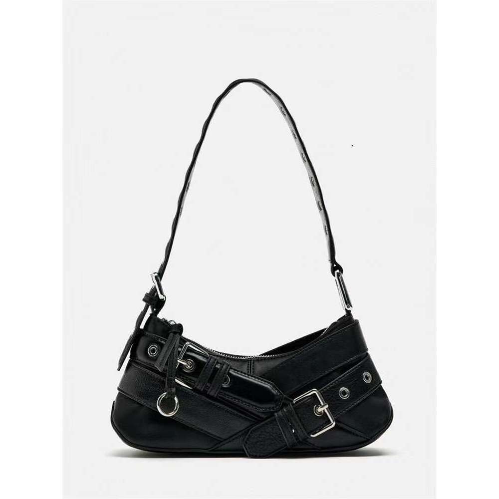 Free shipping designer bag Luxury ZA Women s New Niche Black Spicy Girl Motorcycle Single Shoulder Underarm Baguette Bag Handbags Fashionable and vers