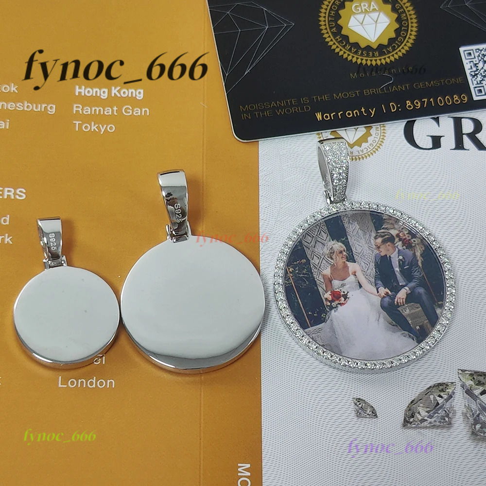 Custom VVS1 Moissanite Diamond Photo Necklace 35/45/67MM Personalized Memory Picture Pendant 925 Sterling Silver Hip Hop Jewelry