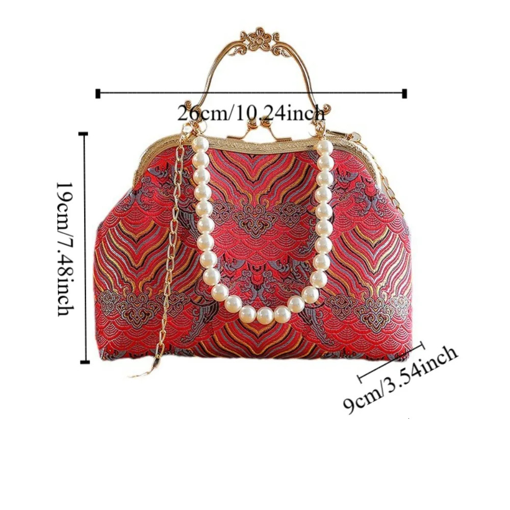 Sweet Embroidery Chinese Style Handbag Pearl Chain Ladies Evening Bags Shoulder Elegant Hanfu Shell Bag Cheongsam Accessories 250614