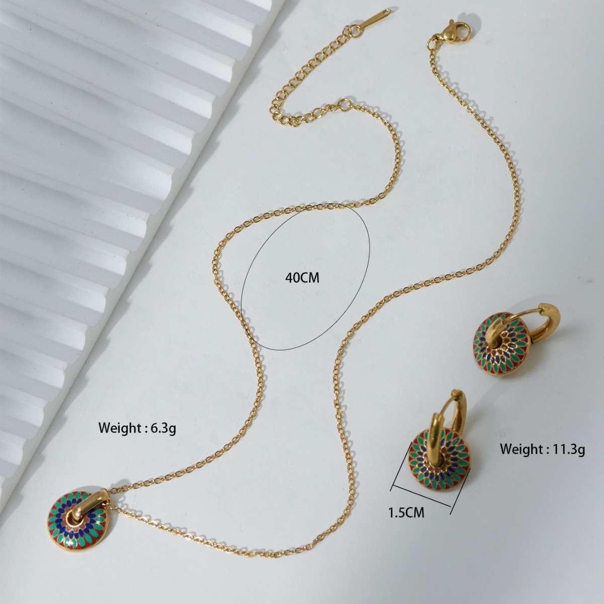 Fashion Enamel Colorful Chrysanthemum Pattern Necklace and Earrings for Women, Niche Design with High-end Feel, Titanium Steel Non-fading Jewelry