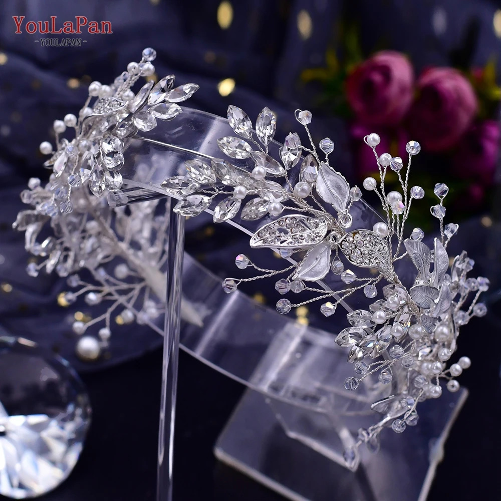YouLaPan Crystal Bridal Headpiece Alloy Leaf Headband for Brides Wedding Hair Accessories Princess Tiara Pageant Headdress HP272 250603