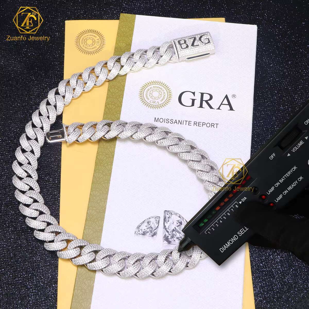 VVS Moissanite Diamond 4rows 18mm S925 Silver GRA Moissanite Necklace Hiphop Cuban Link Chain for Fine Jewelry