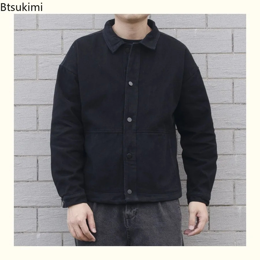 Mens Loose Casual Denim Jacket Fashion Korean Style Simple Lapel Buttonup Coats Solid Allmatch Jean Men Outerwear 250614