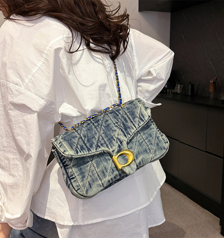 Free shipping designer premium denim armpit bag for women 2025 new style women's bag temperament versatile chain bag fashion shoulder crossbody b
