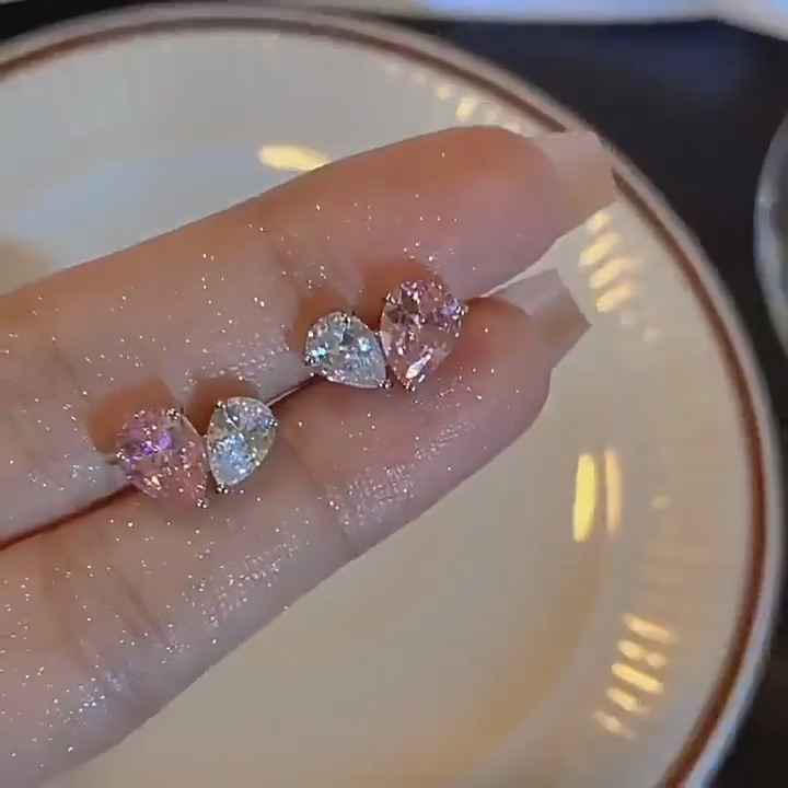 Korean Sweet Cute Water Drop pink 5A Zircon Simple Fashion Jewelry 925 Sterling Silver CZ Diamond Gemstones Party Women Wedding Stud Heart Earring Gif