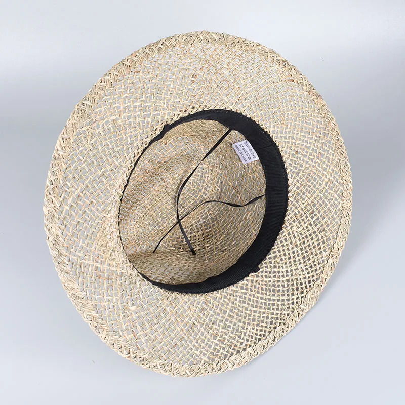 100% Natural Grass Straw Hat Women Summer Sun Protection Beach Sun Hat Wide Brim Panama Chapeau Sunhat Travel Jazz Caps 250610