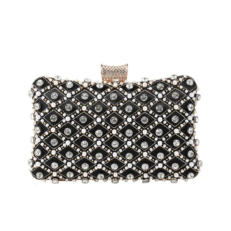 Gorgeous Crystal Pearl Beading Clutch Purse Womens Luxury Evening Bags Black Champagne American Fashion Wedding Party Handbag 250614
