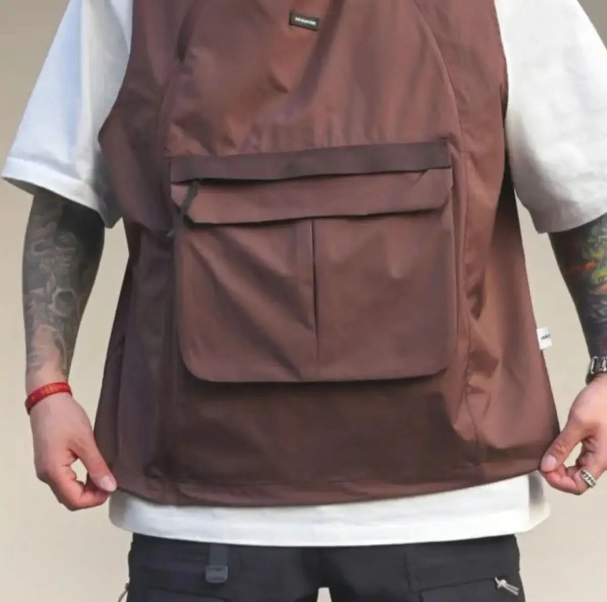 Functional Style Men Hooded Vest Large Pocket Zipper Sleeveless Coat Fashion Sports Tank Tops Vintage Casual Hoodie Streetwear 250614