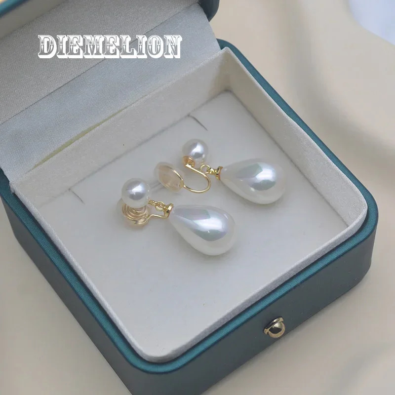 Classic High Quality Big Long Water Drop Shell Pearl Clip on Earrings Without Piercing for Women Wedding Party Ear Clips Gift 250610