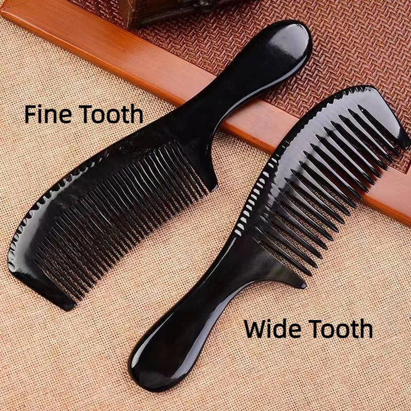 Natural Black Buffalo Ox Horn Comb Handmade Premium Quality Anti-Static Wide Fine Tooth Portable Massage Hair Comb for Women Men 250612