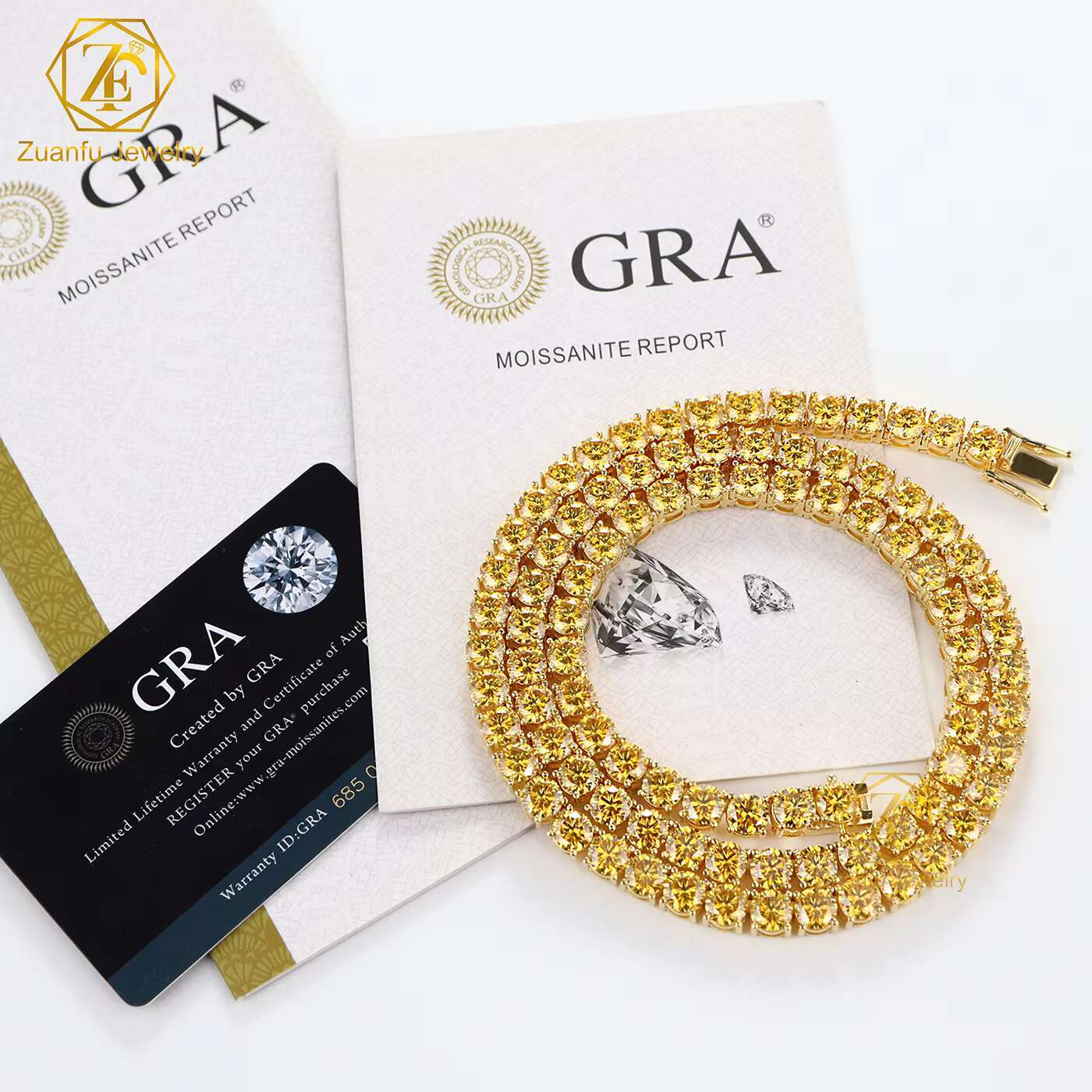 Wholesale 925 Sterling Silver Moissanite Tennis Chains 3mm-6.5mm Necklaces in Champagne Yellow Colors at Cheap Price