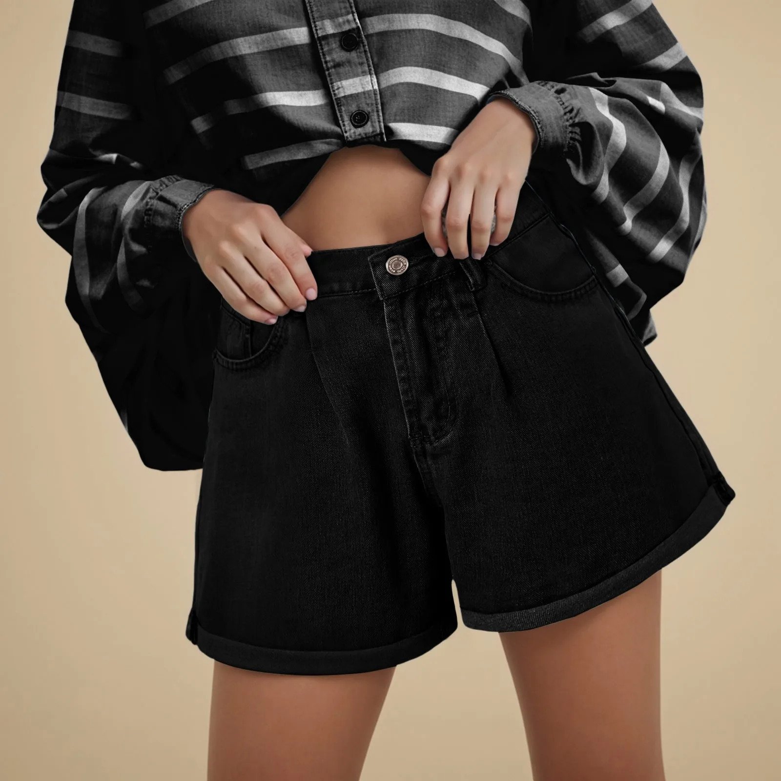 Womens Jean Shorts Y2k High Waisted Wide Leg Short Denim Pants For Women Summer Rolled Hem Denim Shorts Streetwear With Pockets 250613