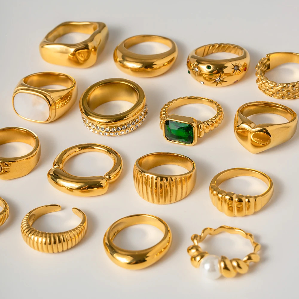 Youthway 18K Gold Plated Stainless Steel Geometric Fashion Ring Waterproof Anti Allergic colorfast Fashion Jewelry Unisex 250610