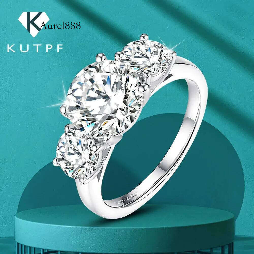 4CT Engagement Ring for Women 3-stone Wedding Band S Sterling Sier Gold Plated Promise Dia Rings KUTPF 231021