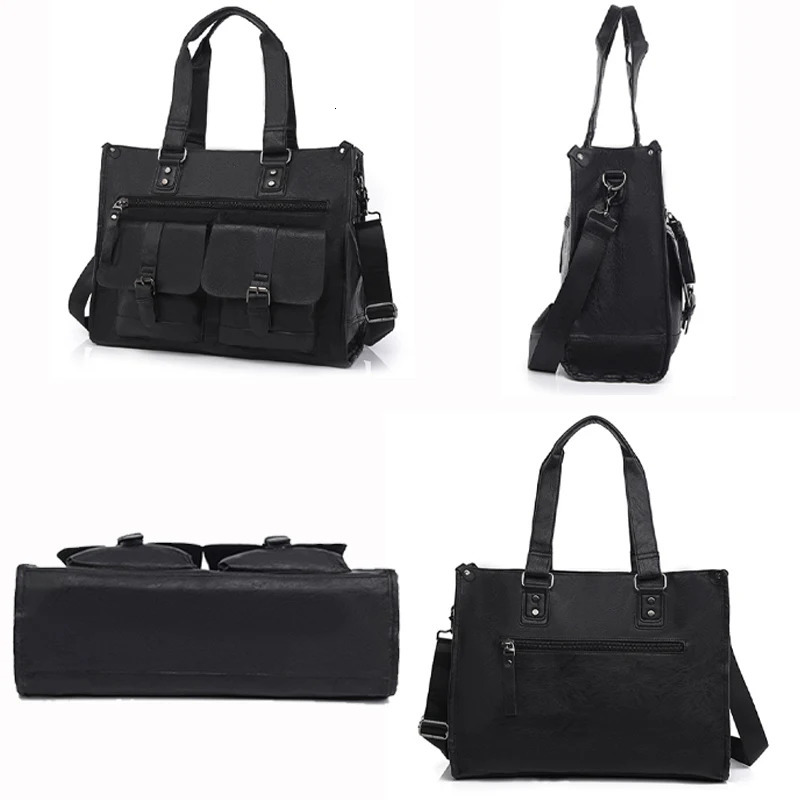 Man Business Briefcase Bag Men Office Multiple Pockets 13.3inch Laptop Handbags PU Leather Messenger Shoulder Bag 250614