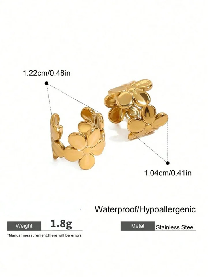 Stainless Steel Flower Ear Clips Waterproof High Quality Ladies Jewelry Suitable For Daily Wear Vacation Seaside Etc 250610