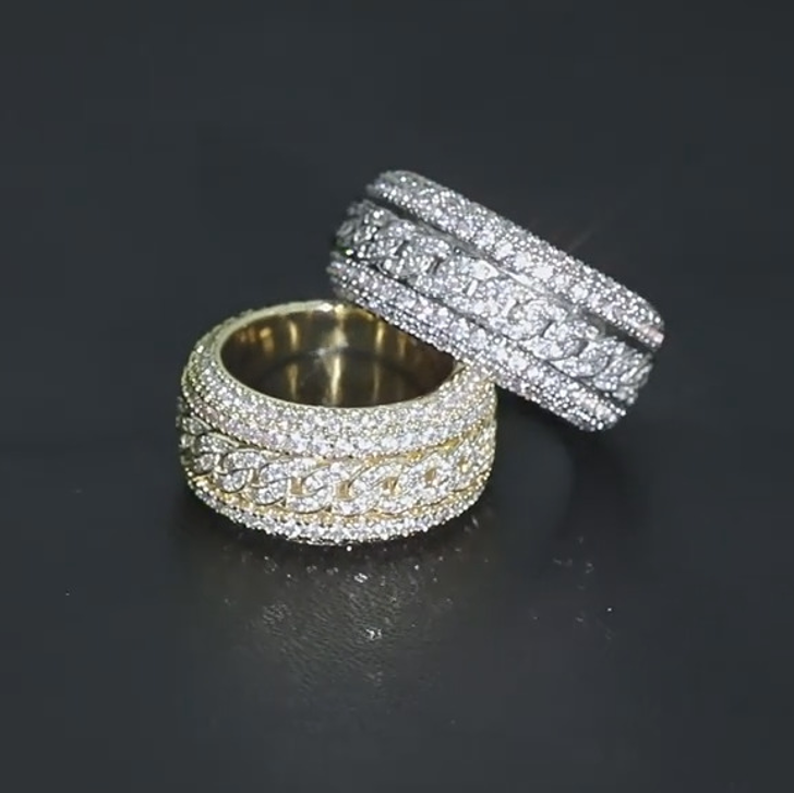 2025 Choucong Hip Hop Link Chain Wedding Rings Vintage Jewelry 18K White Gold Fill Pave White 5A Cubic Zircon CZ Diamond Guba Handmade Women Men Rotat