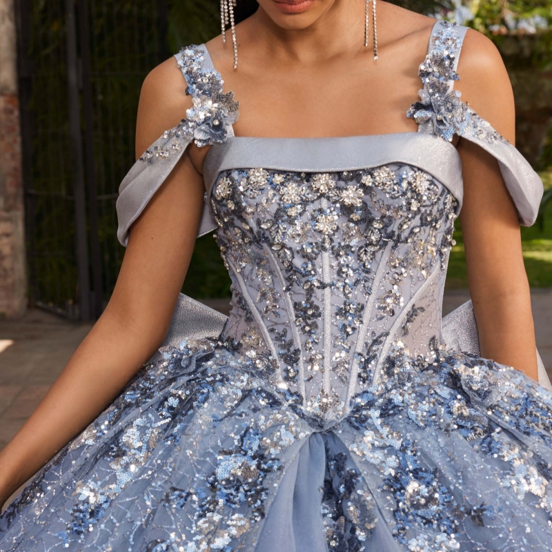 Navy Blue Quinceanera Dresses Ball Gown Off The Shoulder Applique Lace Beading Crystal Bow Tull Sweet 16 Dress Vestidos 15 De Anos