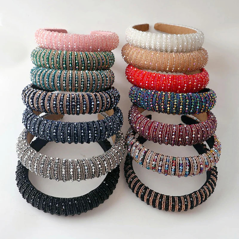 43Color Luxurious Shiny Rhinestone Headbands For Women Elegant Baroque Gem Hair Hoop Fashion HairBands Hair Accessoires 250610