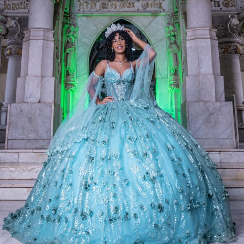 Mint Green Quinceanera Dresses Ball Gown Off The Shoulder Sequin Applique Flower Beading Crystal Tull Sweet 16 Dress Vestidos 15 De Anos