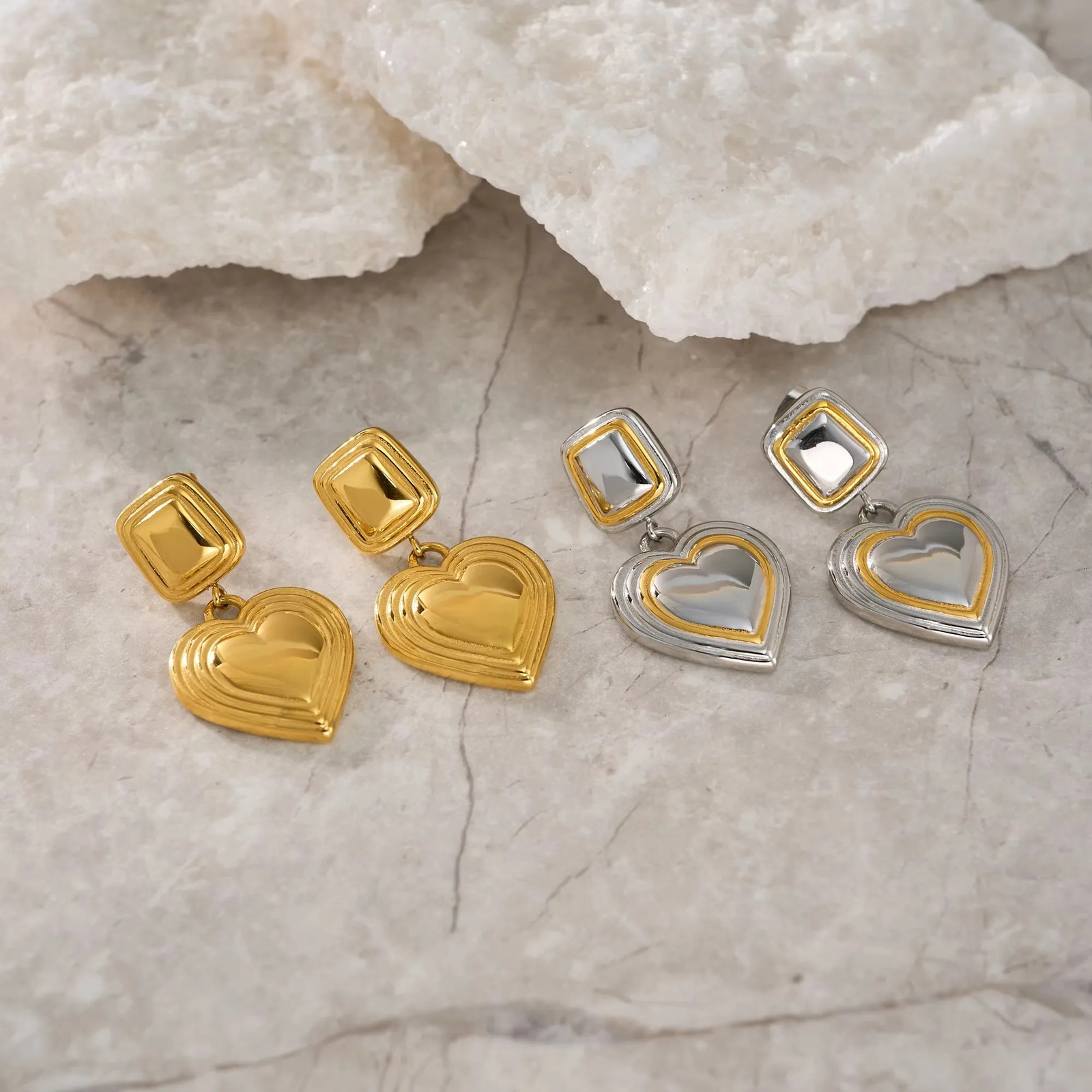 Artist Heart Mixed Color Two Tone Earrings for Women 18k Gold Plated Stainless Steel Tarnish Free Waterproof Jewelry 250610