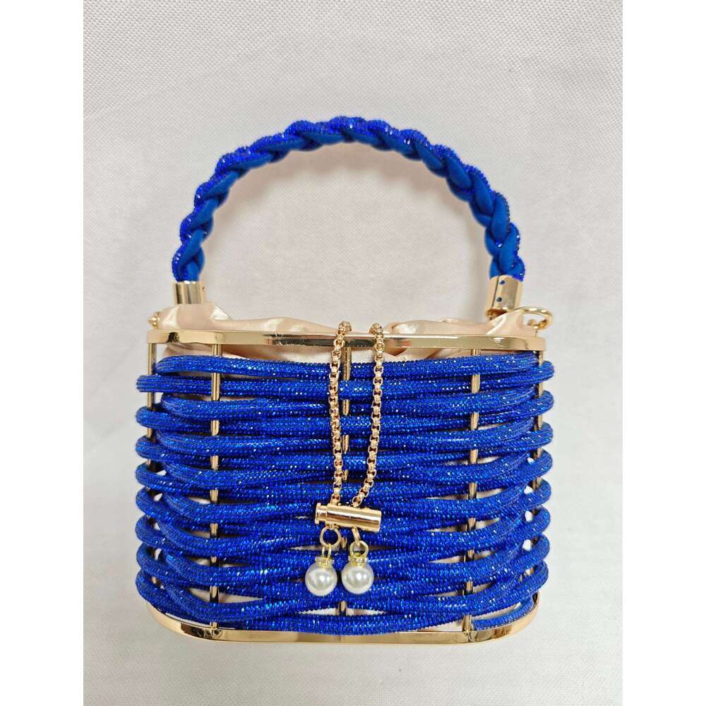 Hollow Rhinestone Metal Shiny Basket Birdcage Banquet Bucket Handheld Crossbody Bag