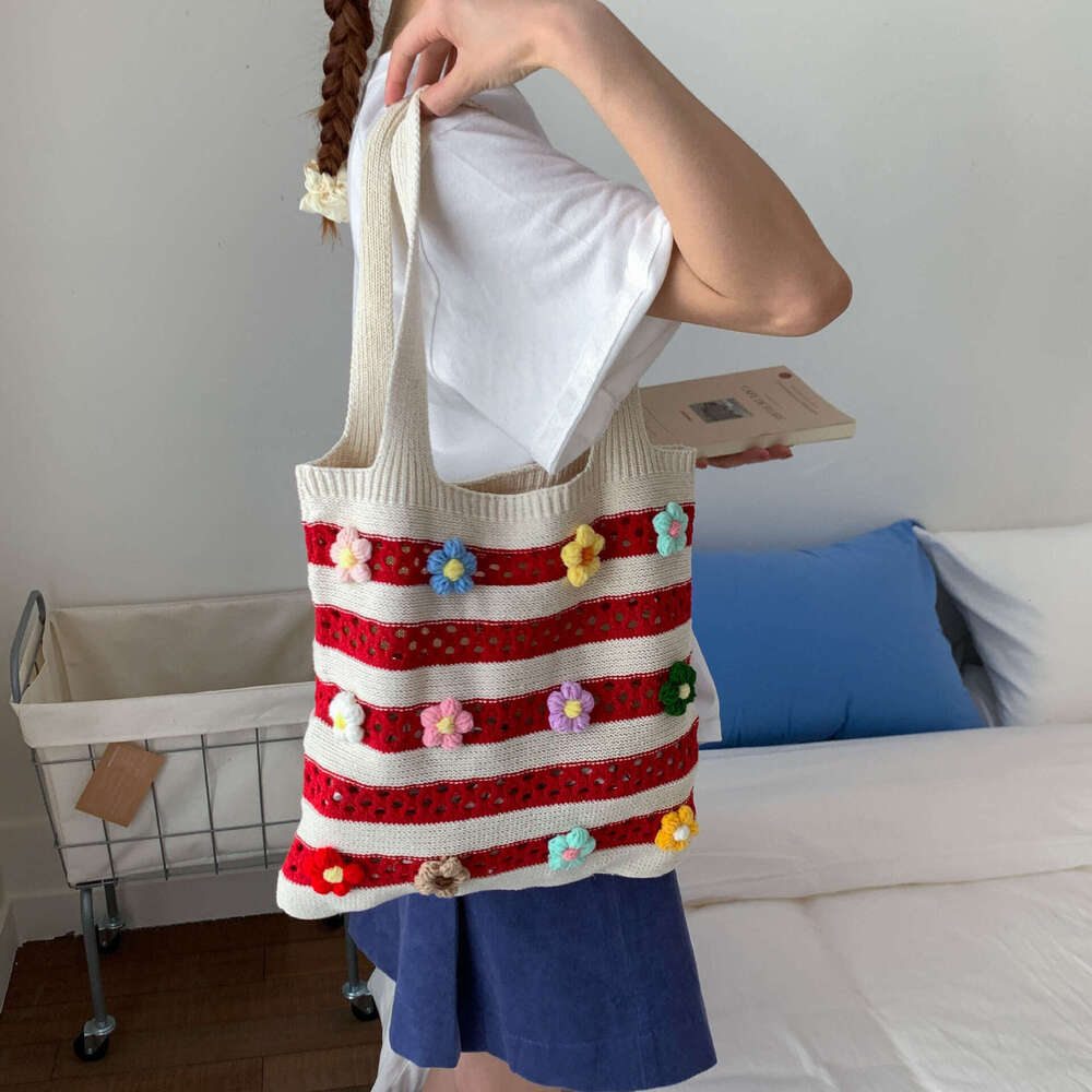 Casual Large Capacity Underarm for Women Korean Knitted Hollow Shoulder Commuting Versatile Vacation Beach Bag