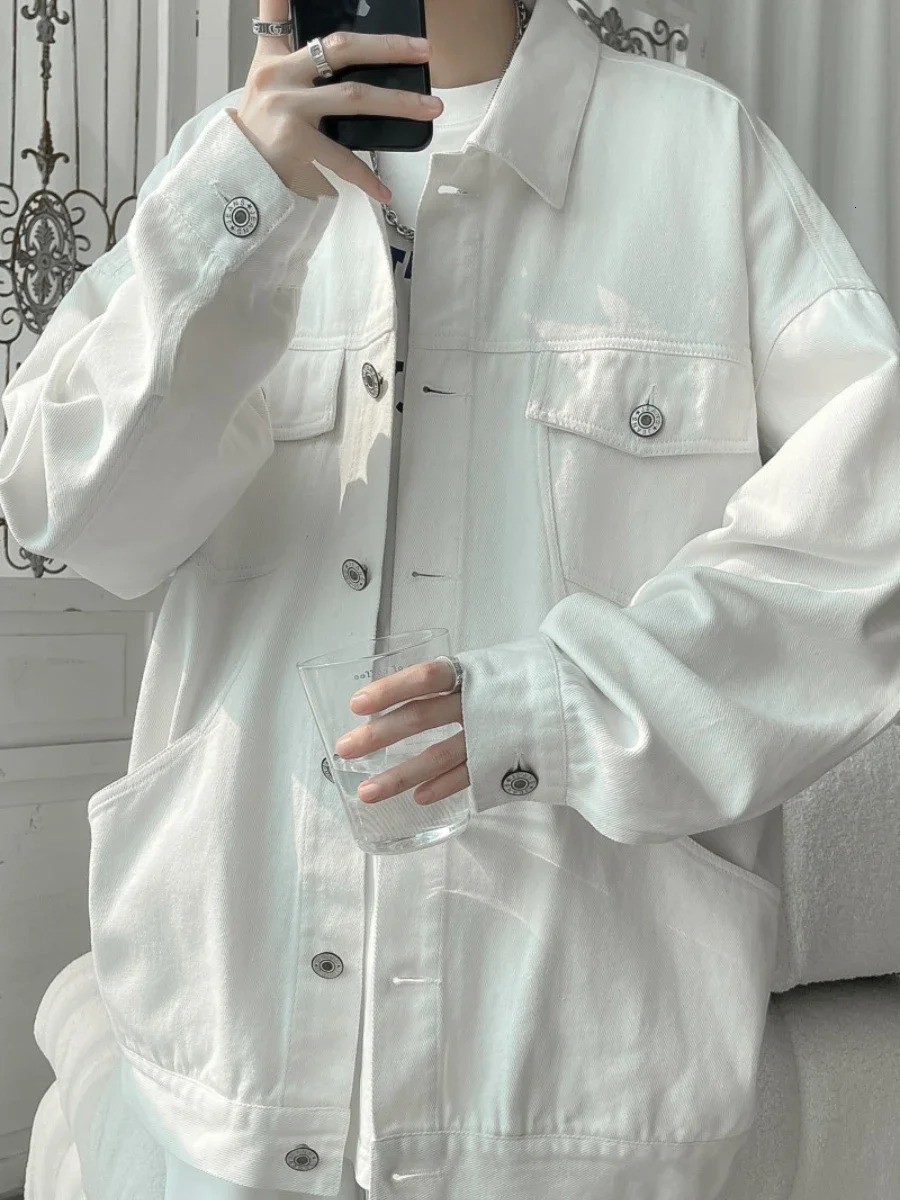 Outwear Streetwear Fashion Black Red White Oversize Hole Jeans Jackets Men Plus Size Simplicity Casual Denim Jacket Men 250614